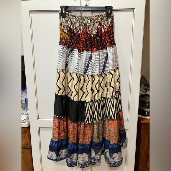 Jessica Taylor Dresses & Skirts - Jessica Taylor Skirt Maxi 100% SILK Patchwork stretch Free Size Small-Large BOHO